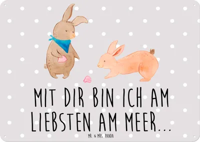 Produktbild von Mr. & Mrs. Panda tafel Hasen Muschel DIN A6 - Grau Pastell - Geschenk, Wandschild Metall, Wandbild, Blechschild, Beste Freundin, Best Friends, Türschild, Freundinnen