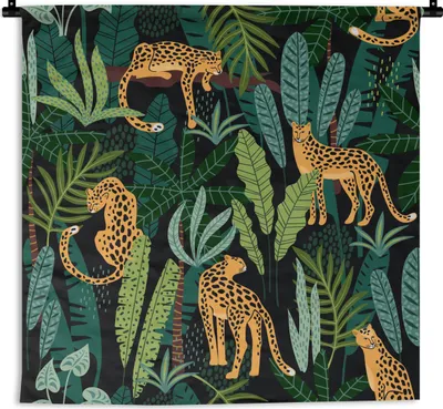 Produktbild von MuchoWow® Wandteppich Wandbehang Dschungel - Panther - Muster - Jungen - Mädchen - Pflanzen 120x120 cm Tapisserie Dekoration Wandtuch - Modern - Baumwollgewebe