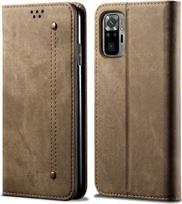 Produktbild von Redmi Note 10 4G/ Note 10S Hülle, LaimTop Denim Leder Brieftasche Magnetverschluss Flip Bookstyle Schutzhülle mit Standfunktion für Xiaomi Redmi Note 10 4G/Note 10S Khaki