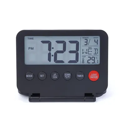 Produktbild von Klappbarer Reisewecker Digital, Batteriebetriebene Tischuhr mit Snooze, Datum, Timer & Temperaturanzeige, Ideal für unterwegs