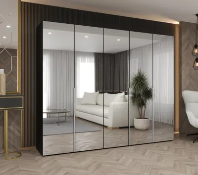 Obrázek produktu pro Zrcadlová šatní skříň 250 cm BUGRA - černá / kašmír