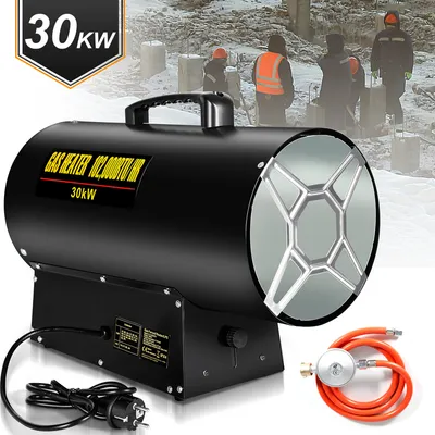 Image de Lospitch Gas Heizgeblaese 30kw Gas Heizgeraet inkl. tuyau de raccordement et détendeur Puissance de chauffage pour bouteilles de gaz commerciales, alimentation piézoélectrique