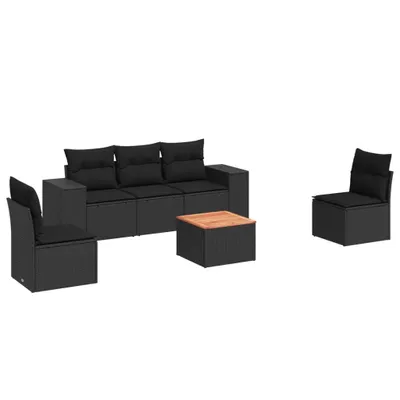 Produktbild von vidaXL 6-tlg. Garten-Sofagarnitur mit Kissen Schwarz Poly Rattan