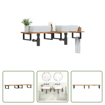 Immagine prodotto di The Living Store Mensola per lavabo a parete in acciaio e legno di acacia