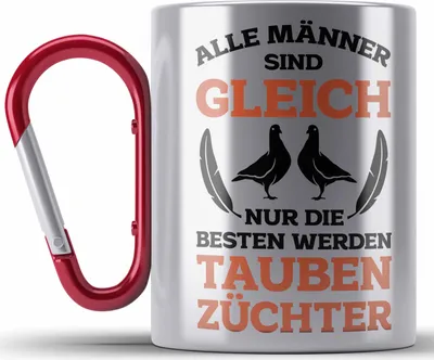 Produktbild von Trendation - Taubenzüchter Geschenkidee Edelstahl Tasse Karabiner mit Spruch für Taubenbesitzer Geschenk Taubenliebhaber (Rot)