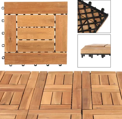Produktbild von Jayseuw 11x Holzfliesen Kachel Set 1m² geeignet als Terrassenfliesen und Balkonfliesen aus Akazien Holz 30x30 cm für Garten Terrasse Balkon