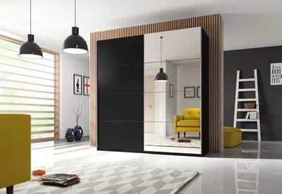 Immagine prodotto di Armadio Armadio camera da letto specchio nero 200 cm