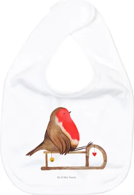 Produktbild von Mr. & Mrs. Panda Lätzchen Rotkehlchen Schlitten - Weiß - Geschenk, Schlabberlätzchen, Vogel, Weihnachten, Schlabberlatz, Kinderlätzchen, Babylätzchen, Für Babys