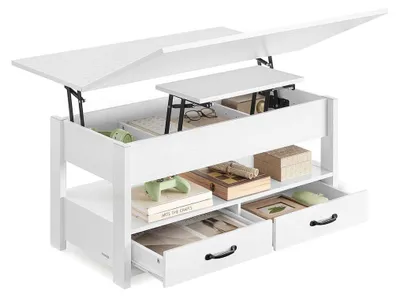 Produktbild von Couchtisch mit Liftplatte, Stauraum und höhenverstellbar, weiß – 50 x 100 x 49,1/64,1 cm