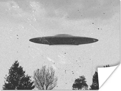 Produktbild von MuchoWow® Poster Ufo - Vintage - Baum - Schwarz - Weiß 40x30 cm - Plakate für die Wände - Poster Wohnzimmer