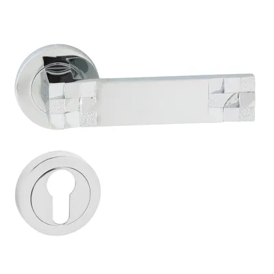 Produktbild von DOMINO Türgriff Drückergarnitur PZ-Profilzylinder Set | Rund-Rosette | Türklinke für Bürotür, Kellertür & Innentür | Türbeschläge aus Znal |Chrom Türdrückergarnitur | TORO-R M6
