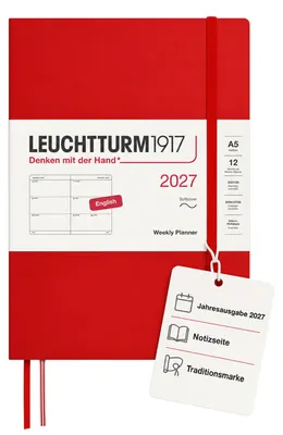 Obrázek produktu pro Kalendář LEUCHTTURM1917, týdenní formát, rok 2027, formát Medium (A5), v anglickém jazyce, barva: třešeň, měkká vazba, 14 kusů