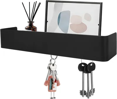 Immagine prodotto di Pannello portachiavi con ripiano, 5 ganci, 30 x 7 x 2 cm, nero, ideale per l'ingresso