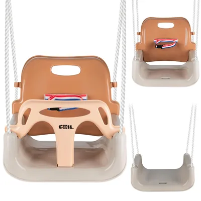 Immagine prodotto di COIL Altalena per neonati, altalena per bambini, seggiolino 3 in 1 regolabile con seduta che cresce insieme al bambino; altalena da giardino con schienale e cintura di sicurezza, color pesca