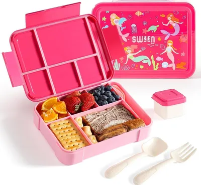 Produktbild von Swkien Brotdose für Kinder mit Fächern, 1300ml Lunchbox auslaufsicher, BPA-frei