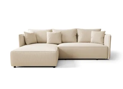 Produktbild von Ecksofa mit Schlaffunktion und Bettkasten ROCKY Sofa L-Form, Polsterecke, Eckcouch, Wohnlandschaft - Beige Cordstoff PS105 Ottomane Universal