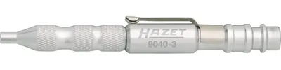 A studio shot of a metal blow-out pen tool against a white background.