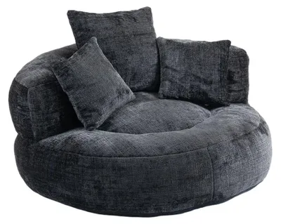Produktbild von Faulenzersofa, Hoher Rückenlehne, 3 Kissen, Schwarz, Ein Sitz-a