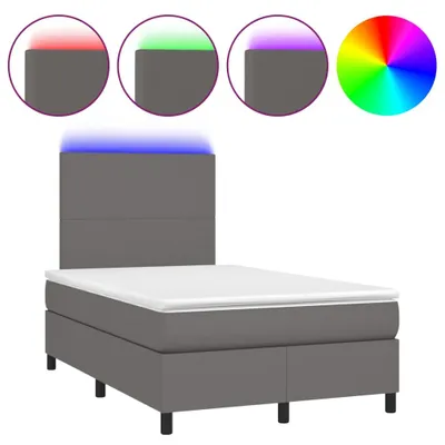 Produktbild von vidaXL Boxspringbett mit Matratze & LED Grau 120x190 cm Kunstleder