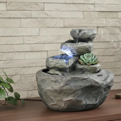 Produktbild von Zimmerbrunnen in Fels-Optik mit LED Beleuchtung Tischbrunnen Wasserspiel SB-LR002 Wasserfall Deko Brunnen