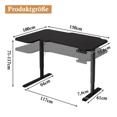 Produktbild von Radlove 150cm L-förmiger elektrisch höhenverstellbar eckschreibtisch tisch stehpult bürotische, Holzstruktur/Schwarz, Mit Steckdose & Mauspad