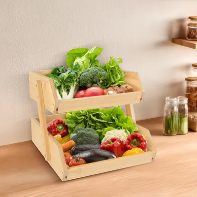 Produktbild von Bambus Obstkorb,2-stöckiger Obst Etagere Holz,Servierkorb Obstständer Obstschalenhalter für Theke für Gemüse, Brot, Snack 25x30x26.5cm