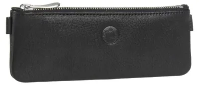 Leder-Federmäppchen mit Reißverschluss, 16 cm, Schwarz