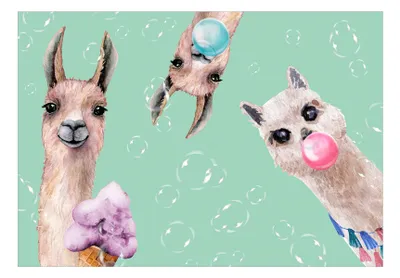 Produktbild von Vlies Fototapete Abstrakt 350x256 cm Tapeten Wandtapete XXL Lama Tiere Kaugummi wie gemalt e-C-0079-a-a