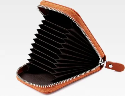 Produktbild von RFID Kreditkartenetui aus Leder für Damen und Herren mit Reißverschluss und Akkordeon-Design