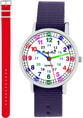 Produktbild von Kinder Armbanduhr Mädchen Jungen Einschulung Lernuhr Kinderuhr 2 Armband violett + rot