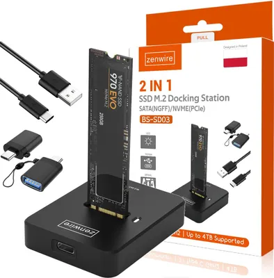 Produktbild von zenwire SSD-Adapter NVMe SATA USB-C BS-SD03 Schwarz ABS 66x51x13cm Plug & Play Werkzeuglose Montage UASP TRIM Unterstützung LED-Anzeige für Laptop PC Smartphone Tablet 2TB 10Gbit/s