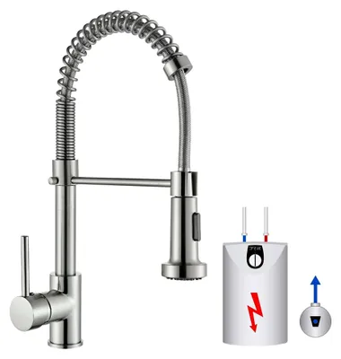 Produktbild von Niederdruck Wasserhahn für die Küche mit 2 Sprühfunktionen und 360° Drehbarkeit in gebürstetem Nickel