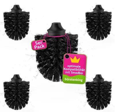 Produktbild von Bürstenking WC Ersatzbürstenkopf, 71 mm, Toilettenbürstenkopf Set passend für Smedbo WC-Garnituren, Borsten Ersatzklobürstenkopf, mit M12 Innengewinde, 5 Stück, schwarz
