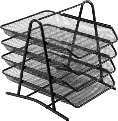Zdjęcie produktu dla Organizer na biurko, 4-poziomowa konstrukcja, gładkie wysuwane przegródki, czarny