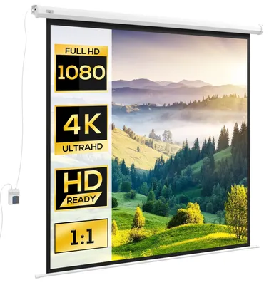 Produktbild von Motorisierte 96-Zoll-Projektionsleinwand, 1:1 4K HD, Wand- oder Deckenmontage mit Fernbedienung, 195 x 8 x 182 cm (L x B x H)