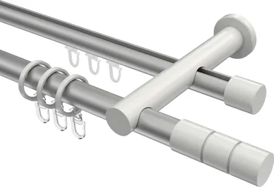Produktbild von Interdeco Rundrohr-Innenlaufstange / Gardinenstange (Kombination) Silbergrau / Weiß, Typ Platon Elanto (Rillenzylinder), 20 mm Ø 2-läufig, 120 cm