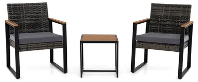 Produktbild von KOMFOTTEU Balkonmöbel Set aus PE-Polyrattan, 3-teiliges Gartenmöbel Set mit 2 Stühle & Beistelltisch, Balkonset mit abnehmbar Kissen, 150kg Belastbarkeit, Sitzgruppe für Balkon, Terrasse, Garten