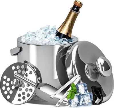 Produktbild von Famanu Eiseimer 1,3 l mit Deckel und Eiszange - Edelstahl