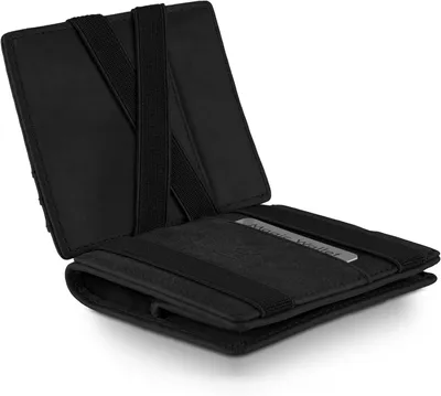 Image de Portefeuille pour hommes en cuir noir, avec protection RFID, un grand compartiment pour la monnaie et une fermeture à rabat