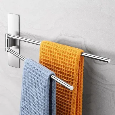 Productafbeelding van Handdoekhouder - Handdoekstang - Badkamer Organisatie - Zonder Boren - 43 cm - Zilver