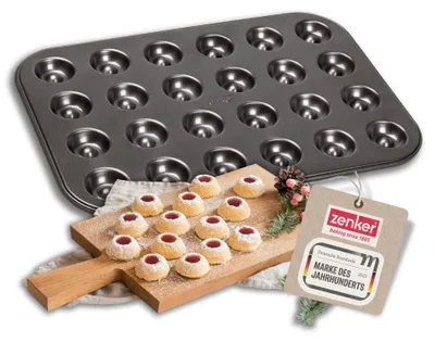 Image de Zenker Moule à gâteaux pour 24 Husarenkrapfen & Engelsaugen, plaque de cuisson revêtue (38 x 27 cm), pour de délicieux biscuits fourrés, moule à biscuits