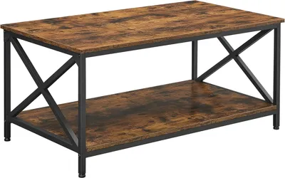 Produktbild von VASAGLE Wohnzimmertisch, Couchtisch, X-förmige Stützen, mit Stahlgestell und Einlegeböden, 100 x 55 x 45 cm, Industriedesign, Landhausstil
