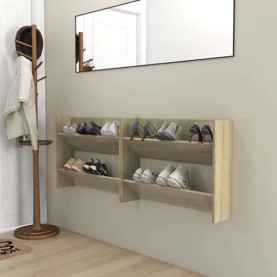 Image de The Living Store Armoires à chaussures murales 2 pcs. chêne Sonoma 80x18x60cm bois composite