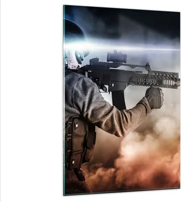 Produktbild von Bilder auf glas - Einteilig - Armee Soldat Shooter kugelsichere Weste - 80x120cm - Glasbilder - Wandbilder - Bilder - Wanddekoration aus Glas - Glas Bilder - Wandbild auf Glas - GPA80x120-2493