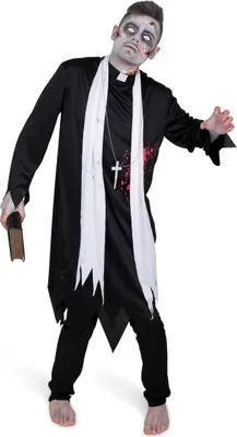 Immagine prodotto di Costume da uomo spaventoso da prete zombie per Halloween in bianco e nero - XL