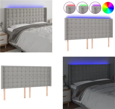 Produktbild von vidaXL LED Kopfteil Hellgrau 163x16x118/128 cm Stoff - LED Kopfteil - LED Kopfteile - Kopfteil - Bett-Kopfteil