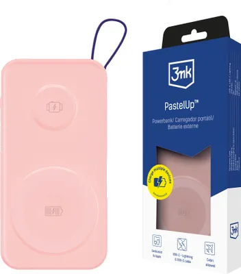 Obrázok produktu pre 3MK PastelUp, 10000 mAh, Quick Charge, Bezdrôtové nabíjanie, 3,7 V, 22,5 W, Ružová