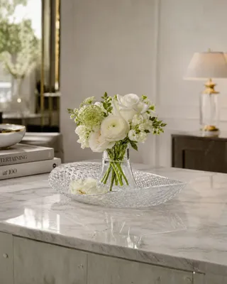 Image de Granata Perica : Centre de table blanc – Bol multifonctionnel en polycarbonate transparent, idéal pour présenter les fruits, comme objet de décoration, porte-serviettes et bougeoir
