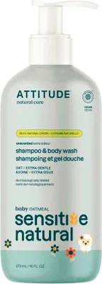 Produktbild von ATTITUDE Baby Leaves 2in1 Baby Shampoo & Duschgel Sensitive, parfümfrei, 473 ml