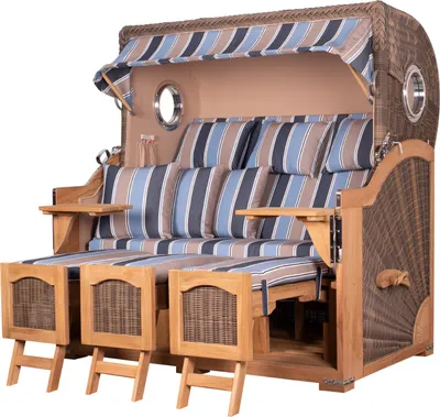 Produktbild von Strandkorb - bene living - Ammersee Grande XXL Teak Bullauge - PE grau - Modell 580 - 3-Sitzer inkl. Liftersystem